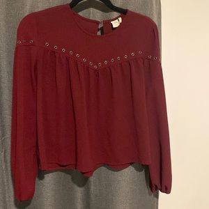 Burgundy long sleeve cropped blouse